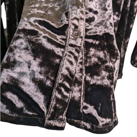 Andree by Unit Velvet Embroidered Floral Tunic Top 1X Brown Button Roll Tab Sl - Picture 4 of 11